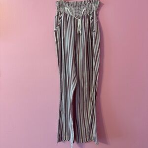 Ci Sono Multicolor Striped Wide-Leg Linen-Blend Pants